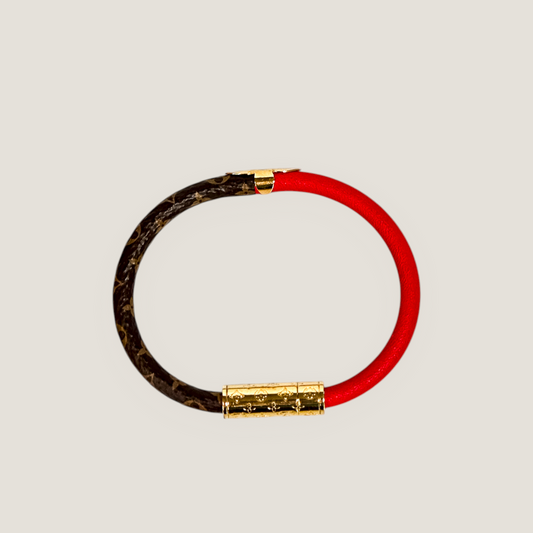 Louis Vuitton Daily Confidential Bracelet | Monogram Canvas & Red Patent Leather | Like New
