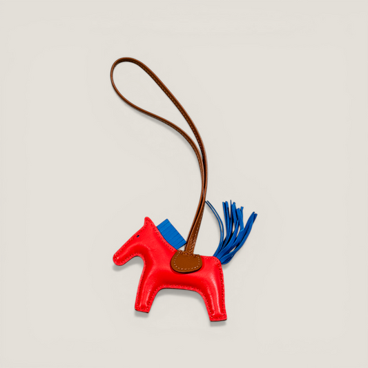 Hermès Rodeo Horse Bag Charm PM | Milo Lambskin Rose Texas / Bleu Zanzibar