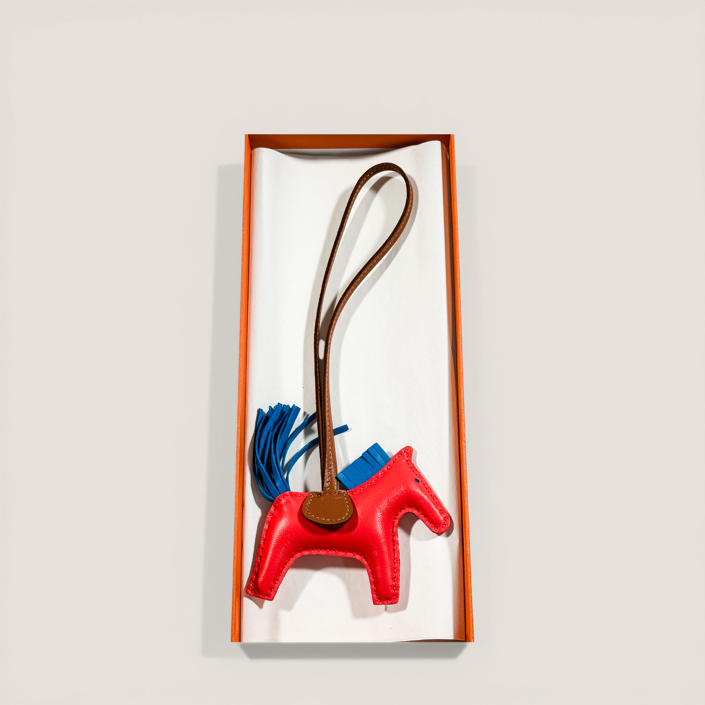 Hermès Rodeo Horse Bag Charm PM | Milo Lambskin Rose Texas / Bleu Zanzibar
