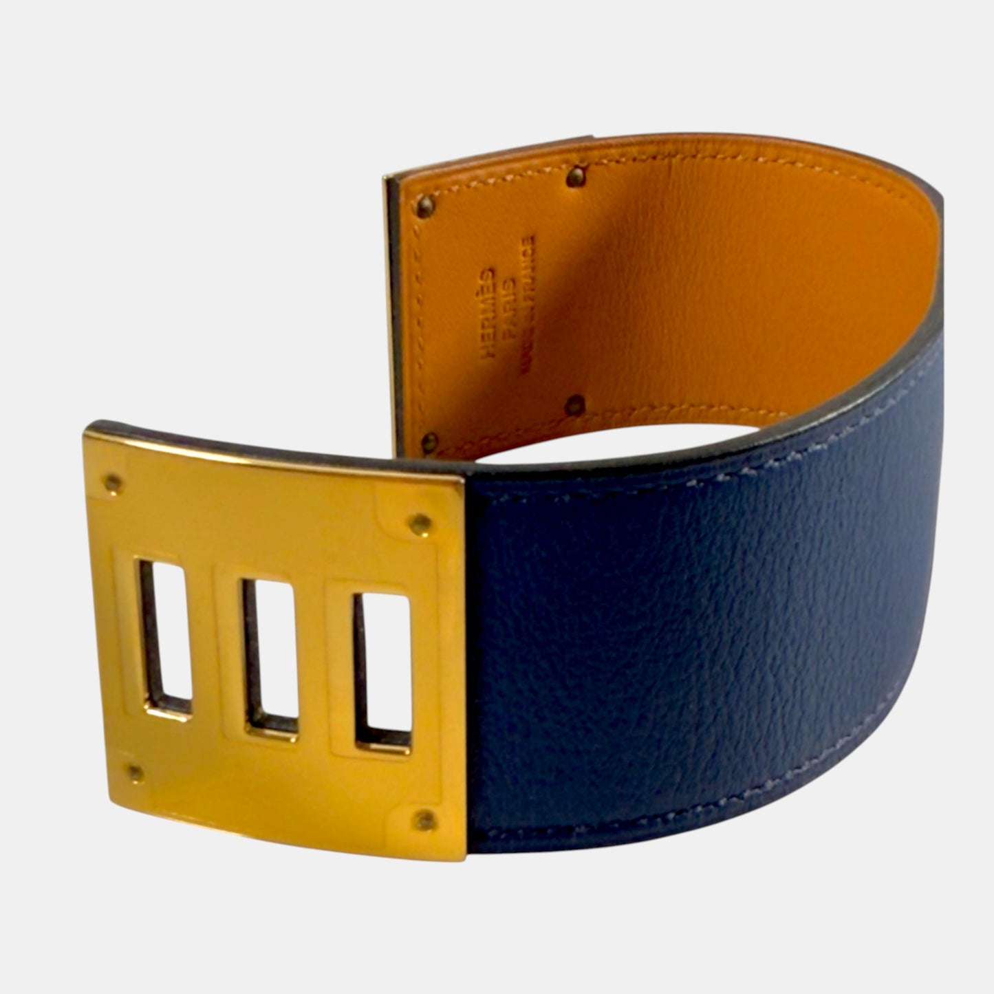 HERMÈS Kelly Dog Bracelet | Blue Swift Leather Gold Hardware