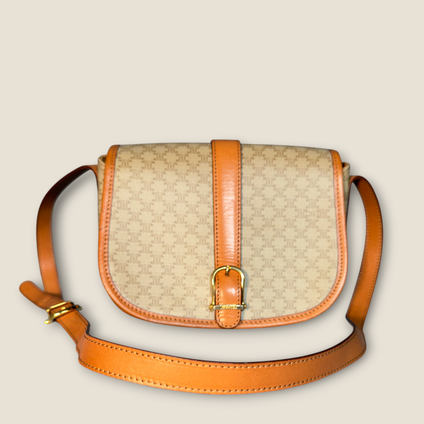 Celine Macadam Crossbody Bag | Vintage Classic | Tan Leather Trim | Very Good Condition