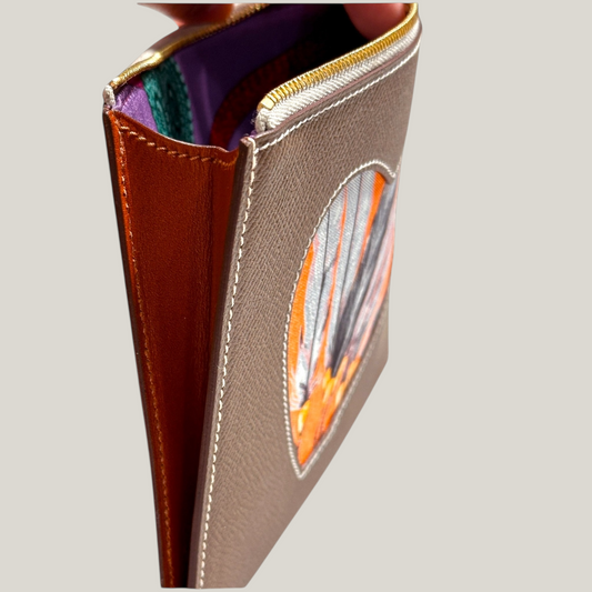 Hermès Trousse Plate Découpée Zippée MM | Veau Leather & Printed Silk Twill | Petit h | New