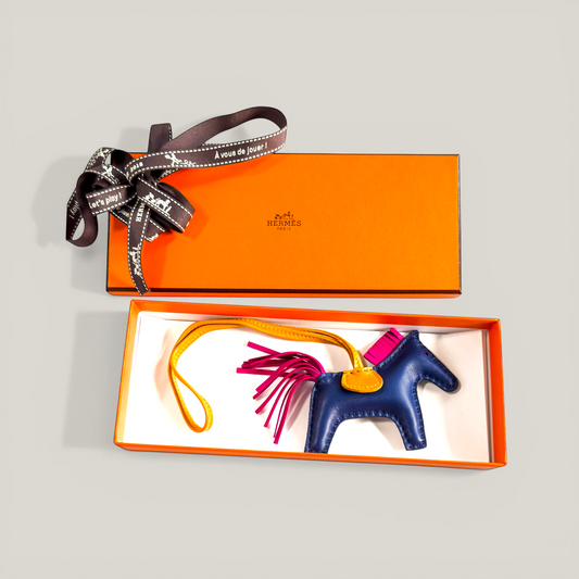 Hermès Rodeo Bag Charm PM | Tricolore – Bleu Saphir, Jaune d’Or, Rose Mexico | Brand New