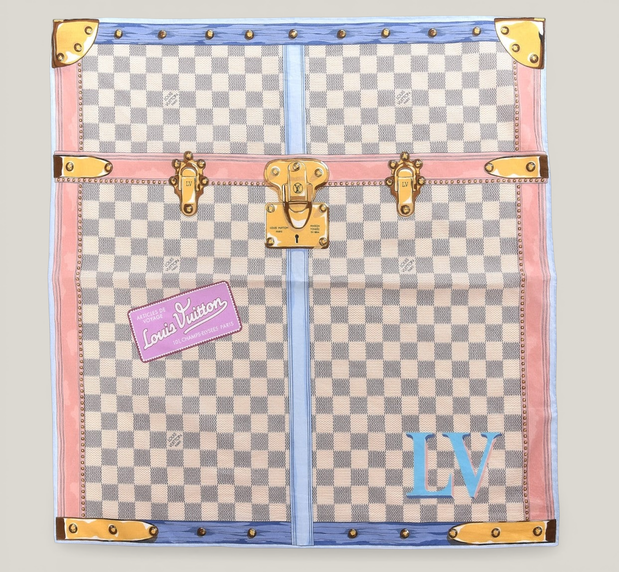 Louis Vuitton Damier Trunks Square Scarf | Limited Edition