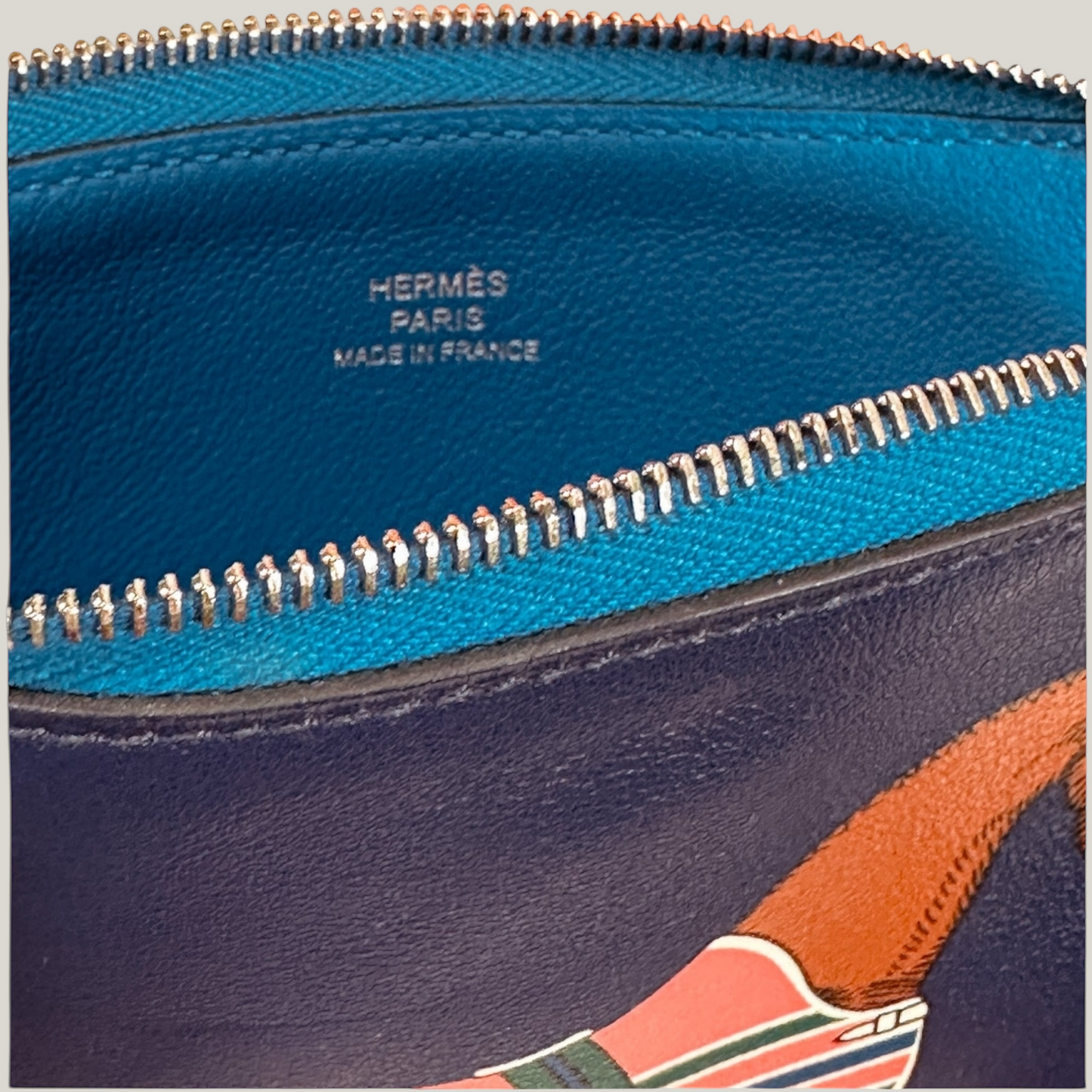Hermès Zip Pouch | Rodeo Horse Print | Navy Leather | Brand New