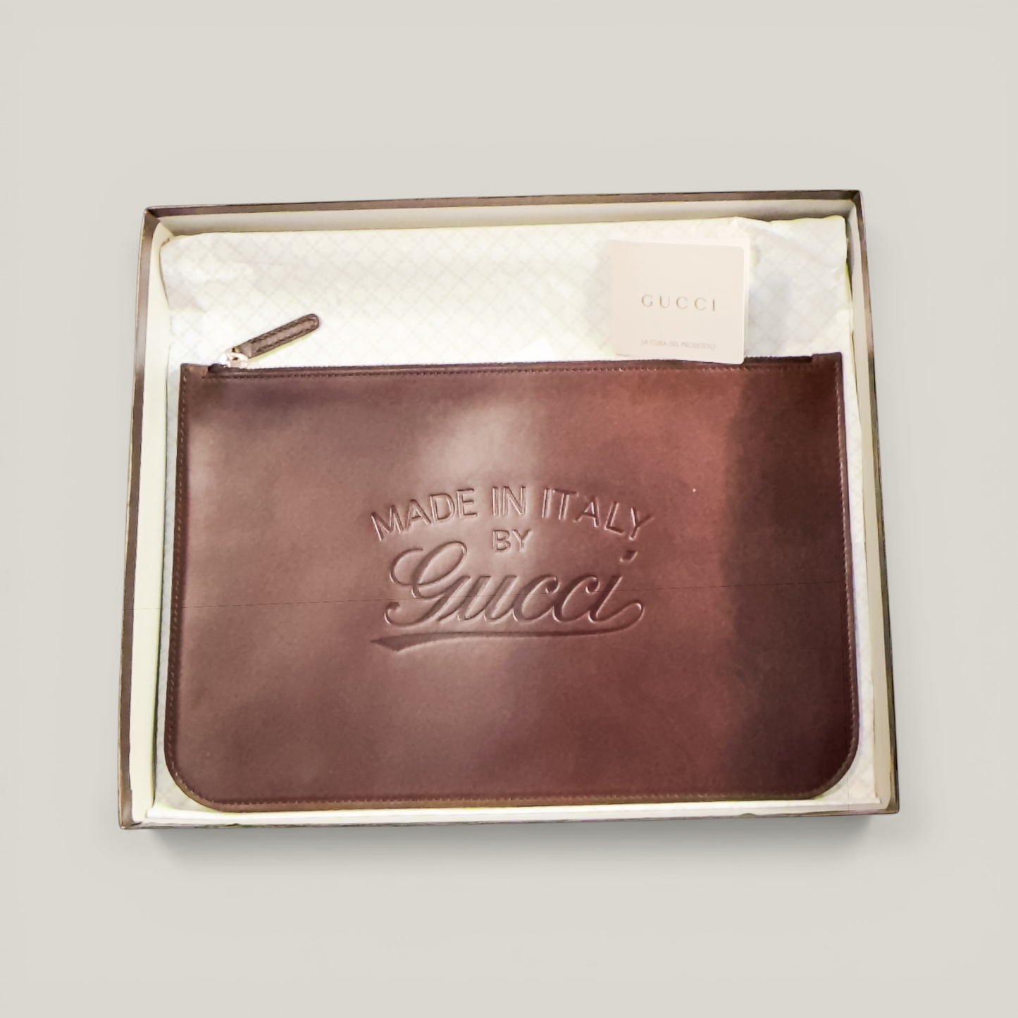 Gucci Brown Leather Clutch Pouch | Classic Edition | New