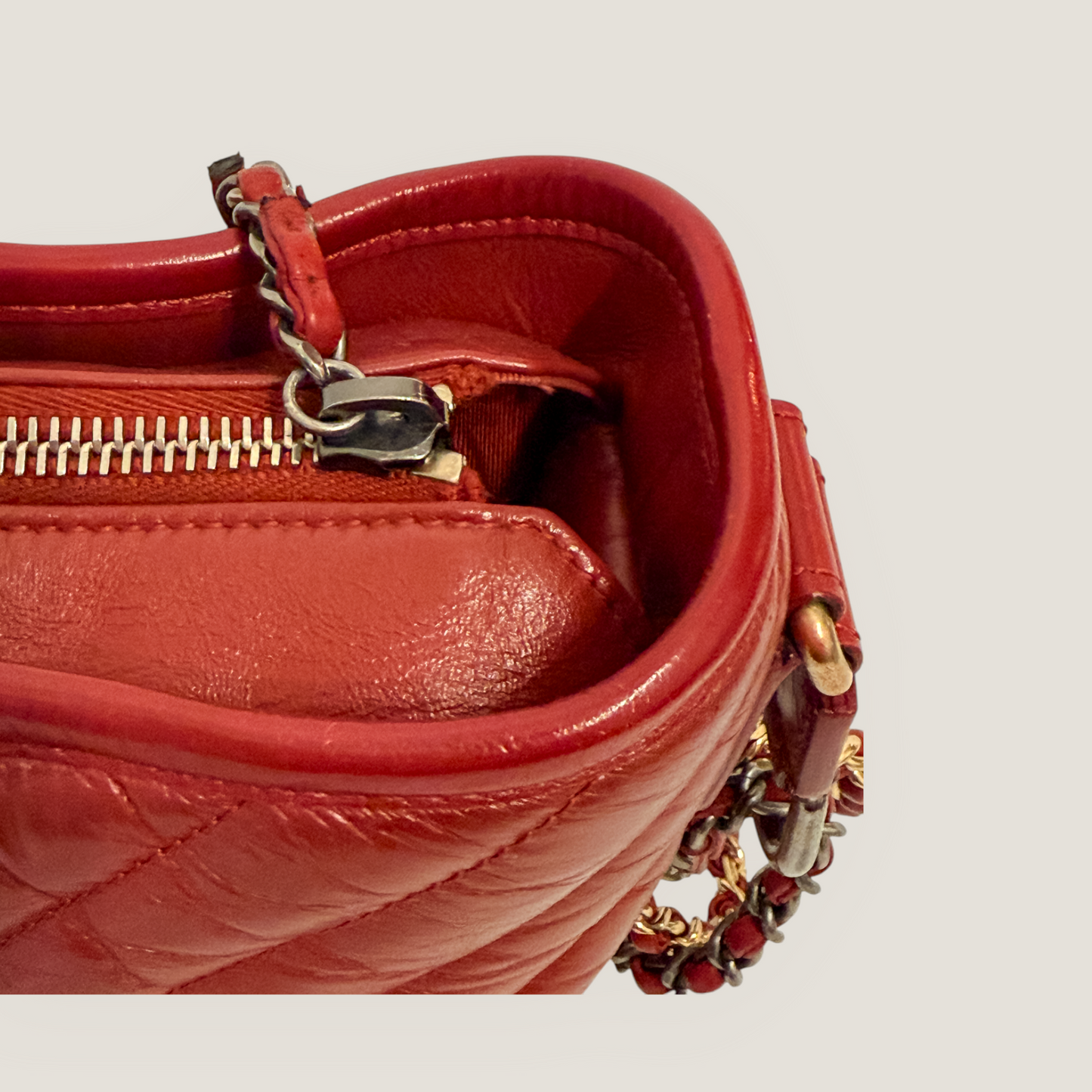 CHANEL Gabrielle Small Hobo | Red Aged Calfskin & Mixed Metal Hardware