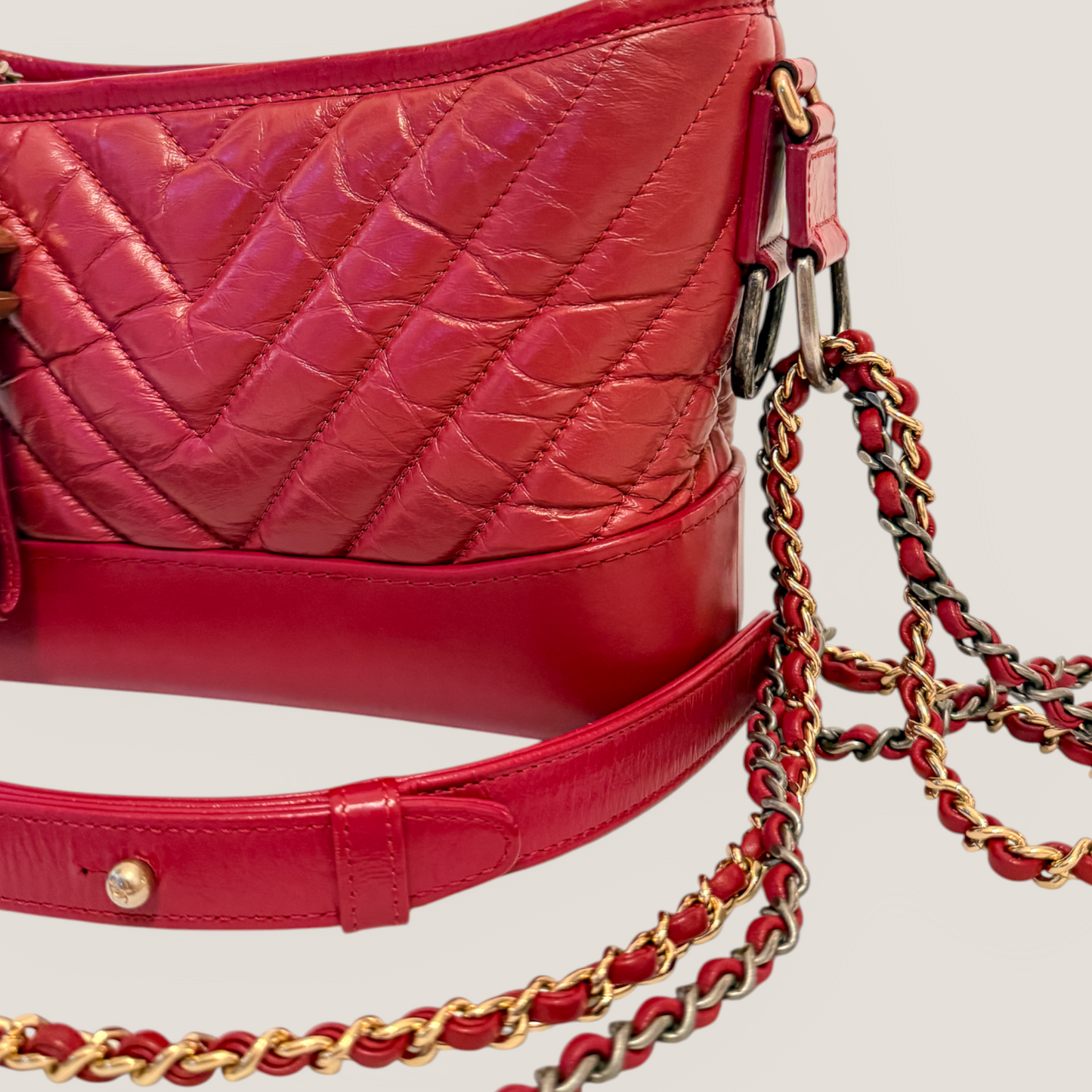 CHANEL Gabrielle Small Hobo | Red Aged Calfskin & Mixed Metal Hardware