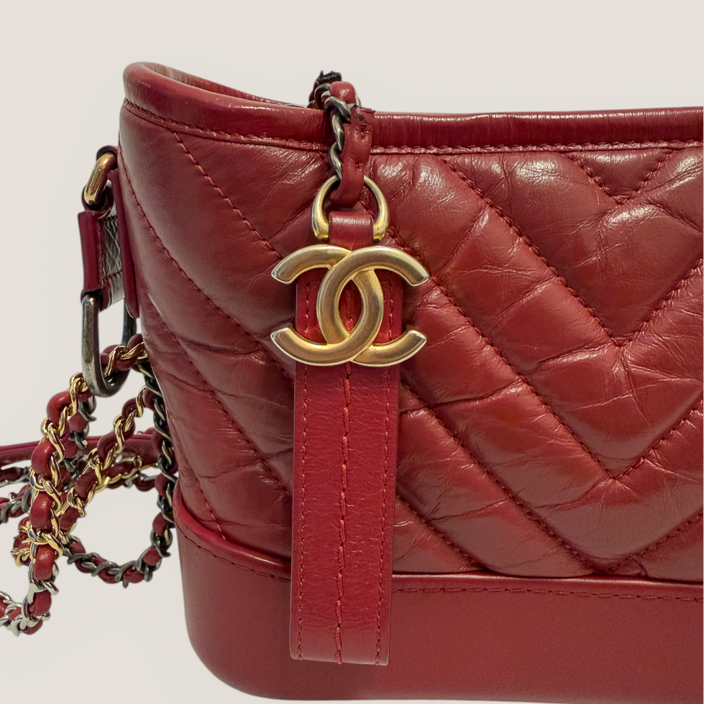 CHANEL Gabrielle Small Hobo | Red Aged Calfskin & Mixed Metal Hardware