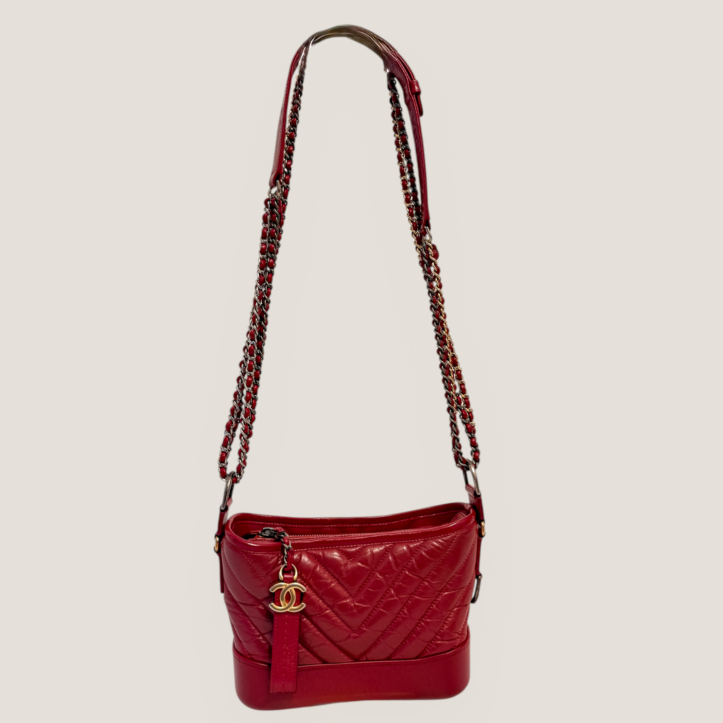 CHANEL Gabrielle Small Hobo | Red Aged Calfskin & Mixed Metal Hardware