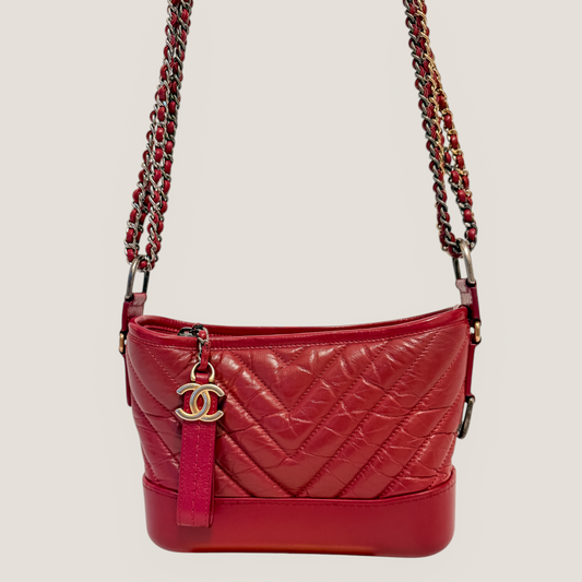 CHANEL Gabrielle Small Hobo | Red Aged Calfskin & Mixed Metal Hardware