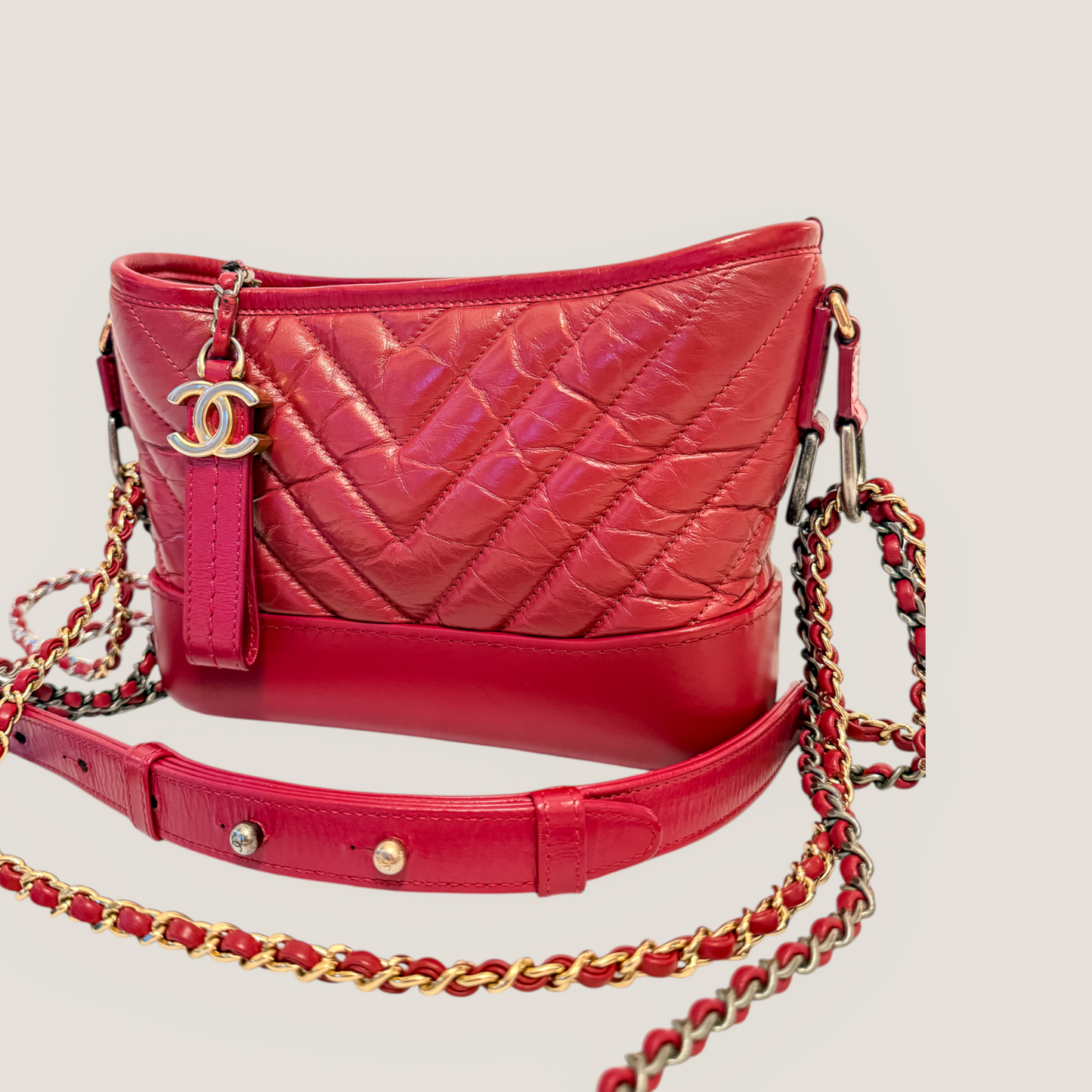 CHANEL Gabrielle Small Hobo | Red Aged Calfskin & Mixed Metal Hardware