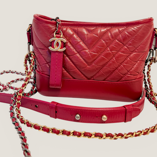 CHANEL Gabrielle Small Hobo | Red Aged Calfskin & Mixed Metal Hardware