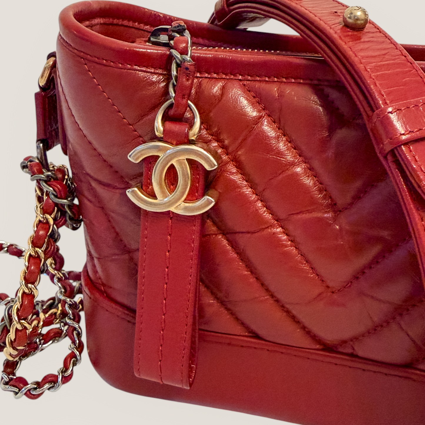 CHANEL Gabrielle Small Hobo | Red Aged Calfskin & Mixed Metal Hardware