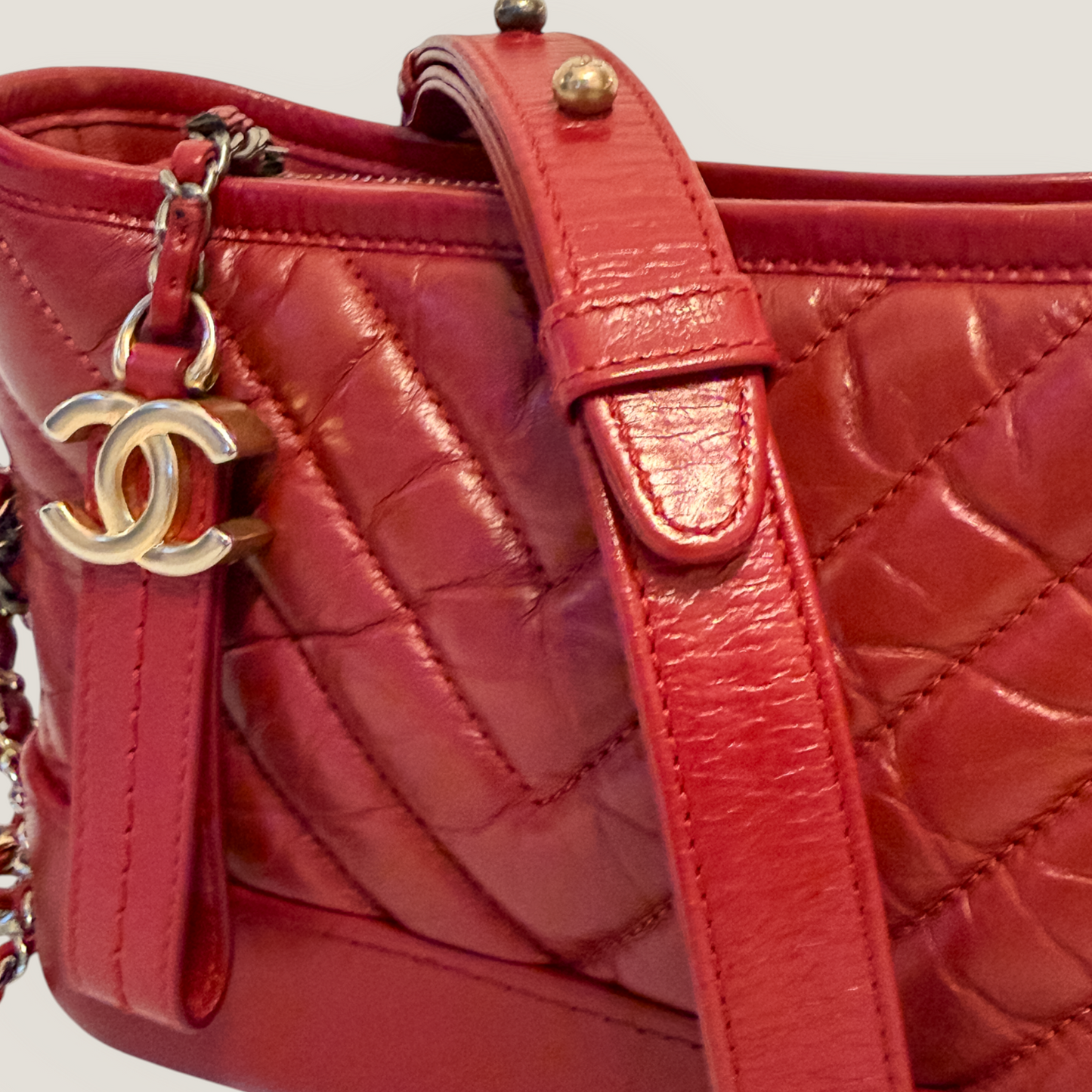 CHANEL Gabrielle Small Hobo | Red Aged Calfskin & Mixed Metal Hardware