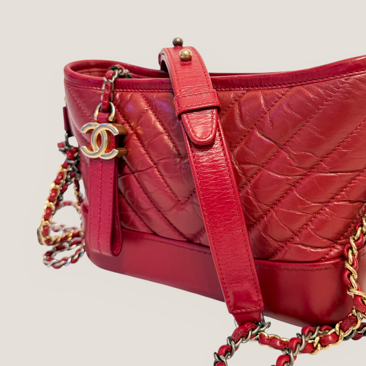 CHANEL Gabrielle Small Hobo | Red Aged Calfskin & Mixed Metal Hardware