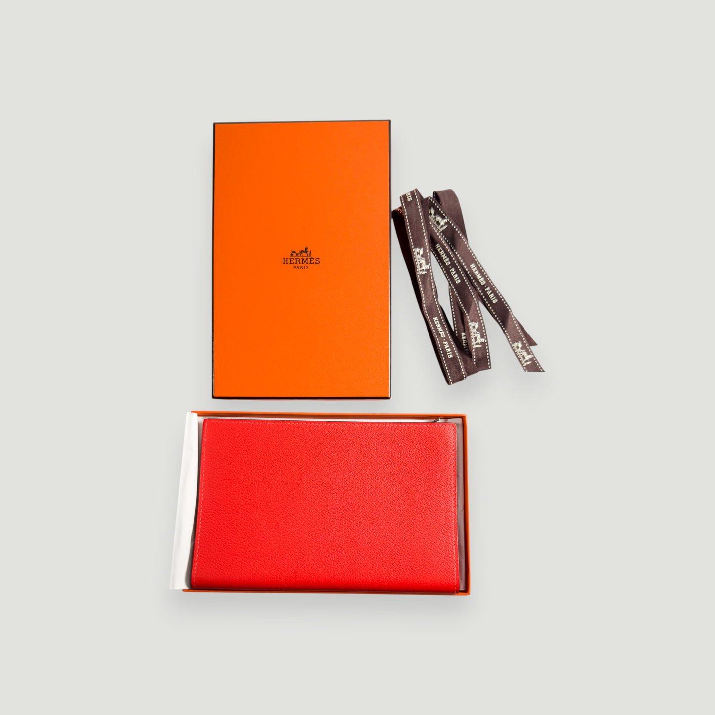 Hermès Eazip Pouch & Notebook Cover | Evercolor Calfskin in Hermès Orange | Brand New