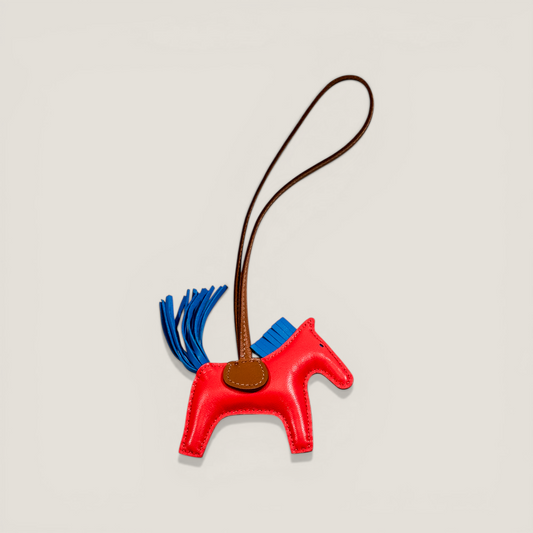 Hermès Rodeo Horse Bag Charm PM | Milo Lambskin Rose Texas / Bleu Zanzibar