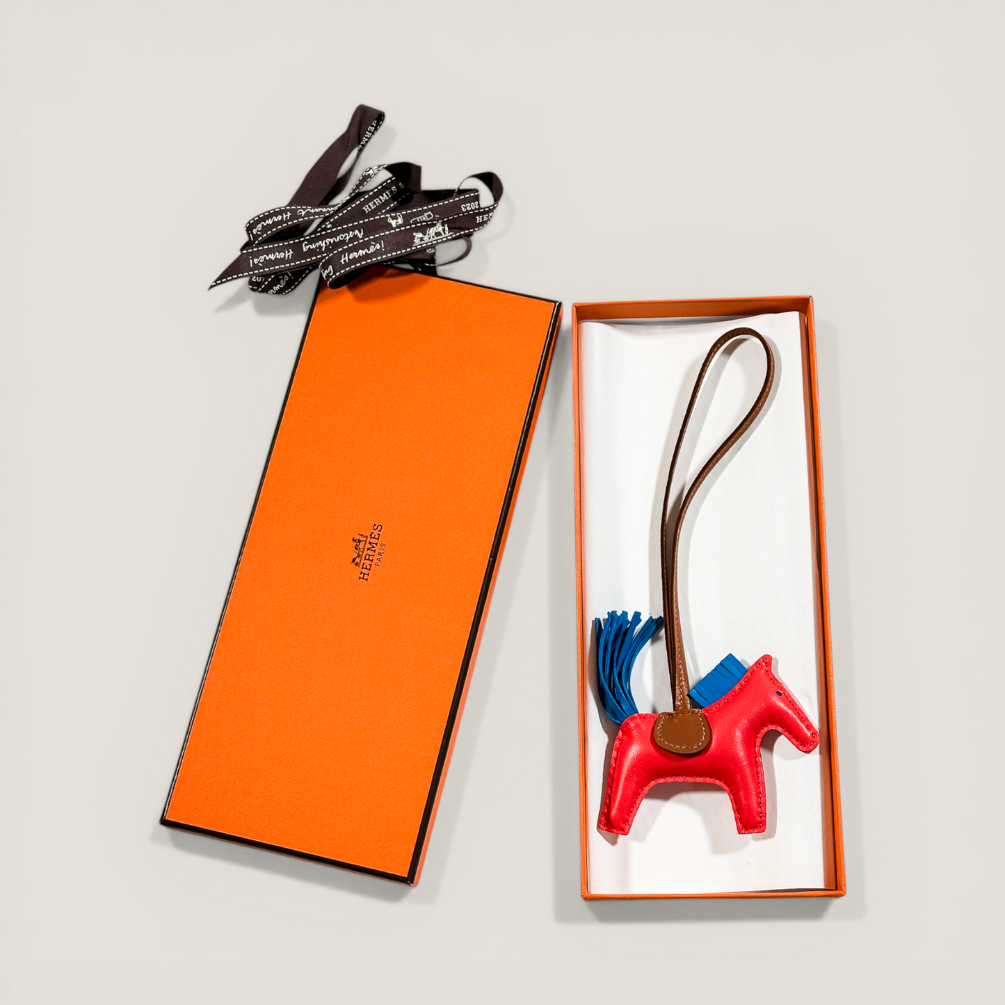 Hermès Rodeo Horse Bag Charm PM | Milo Lambskin Rose Texas / Bleu Zanzibar
