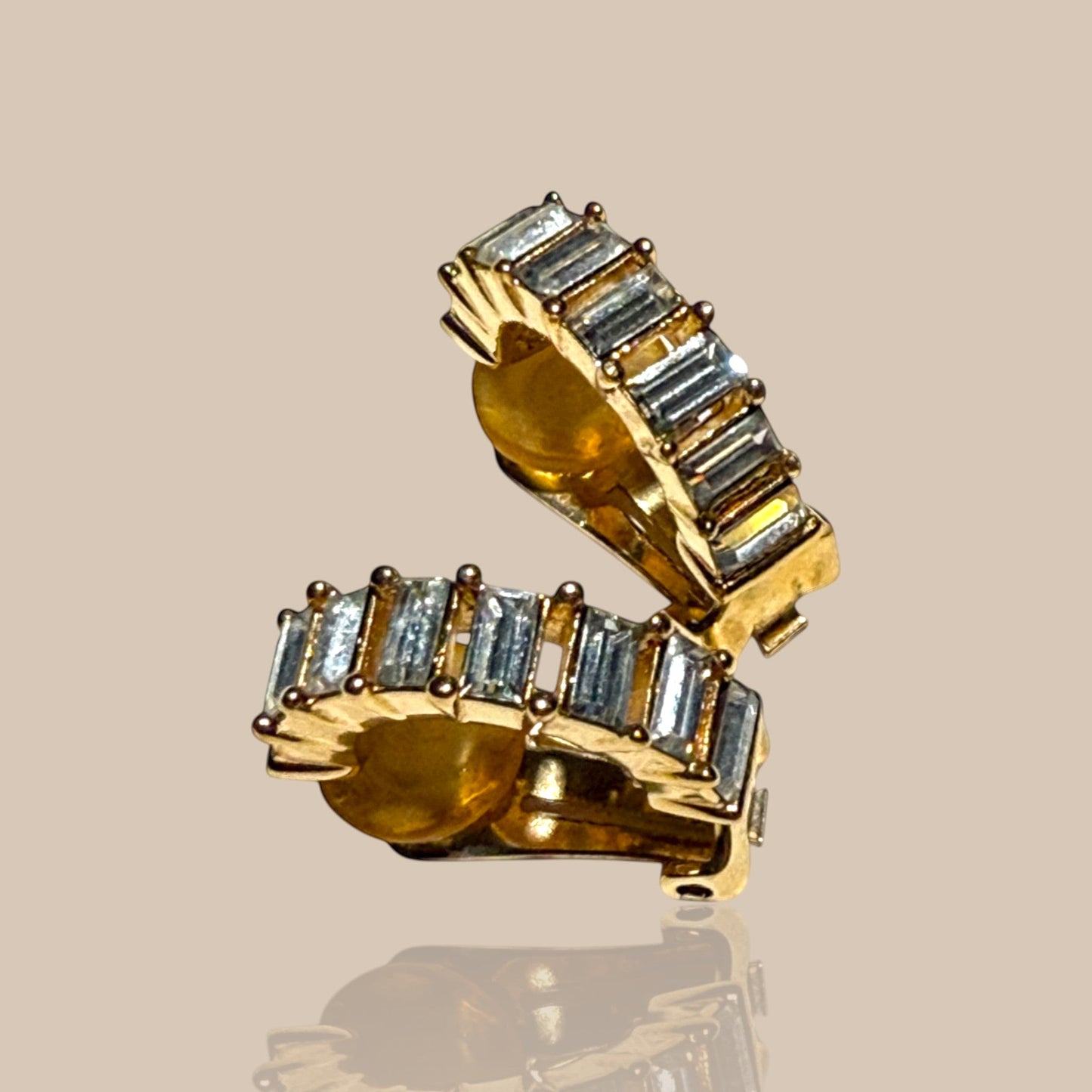 Christian Dior Vintage Baguette Rhinestone Clip Earrings | Signed Germany