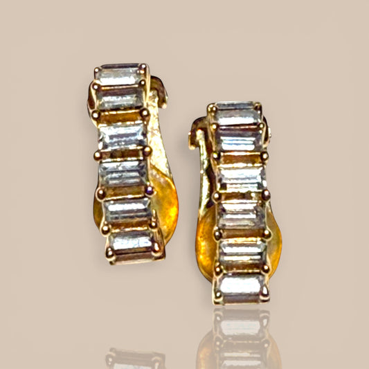 Christian Dior Vintage Baguette Rhinestone Clip Earrings | Signed Germany