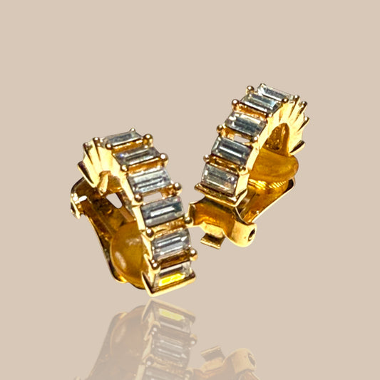 Christian Dior Vintage Baguette Rhinestone Clip Earrings | Signed Germany