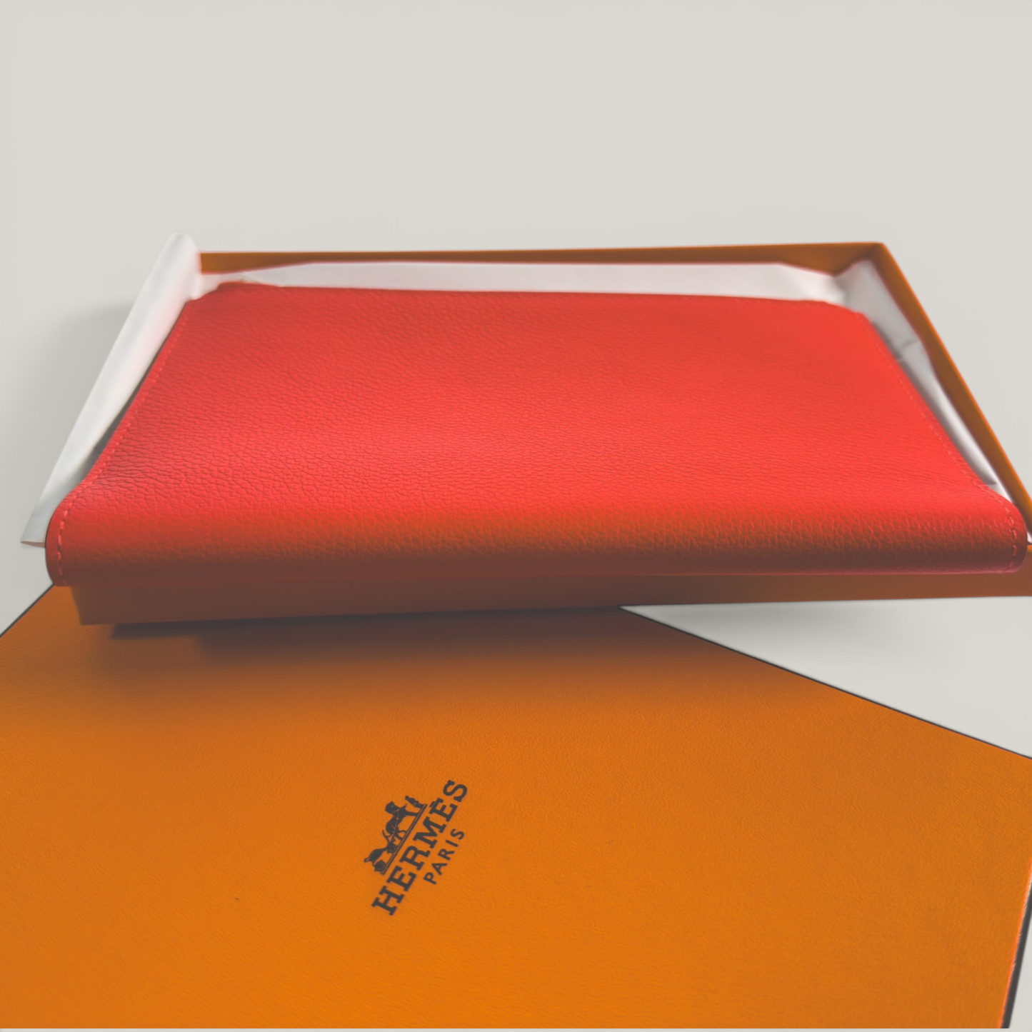 Hermès Eazip Pouch & Notebook Cover | Evercolor Calfskin in Hermès Orange | Brand New