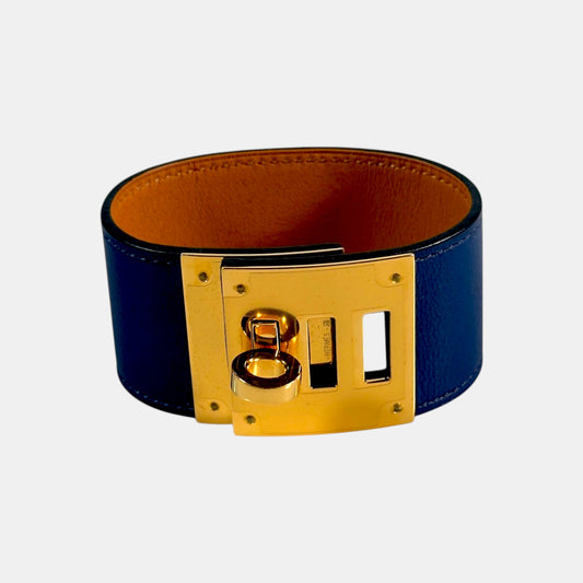 HERMÈS Kelly Dog Bracelet | Blue Swift Leather Gold Hardware