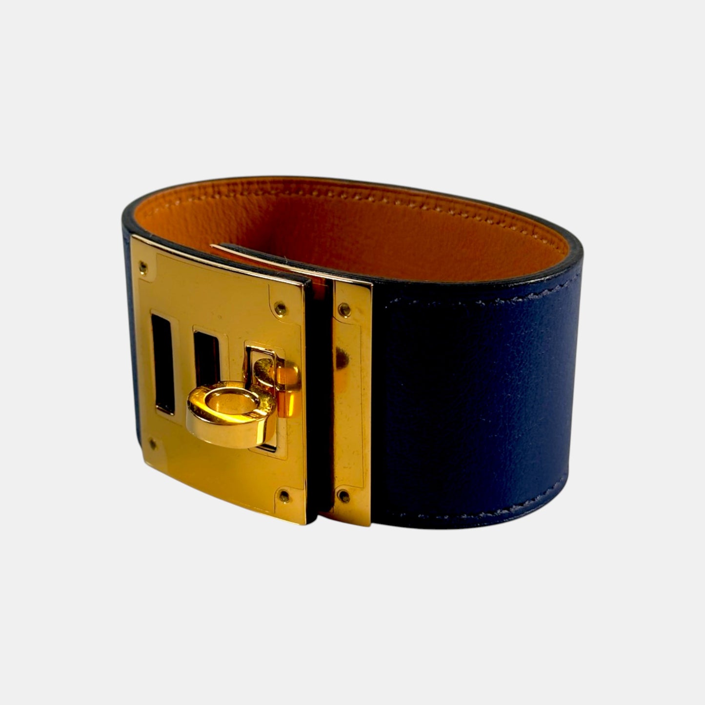 HERMÈS Kelly Dog Bracelet | Blue Swift Leather Gold Hardware