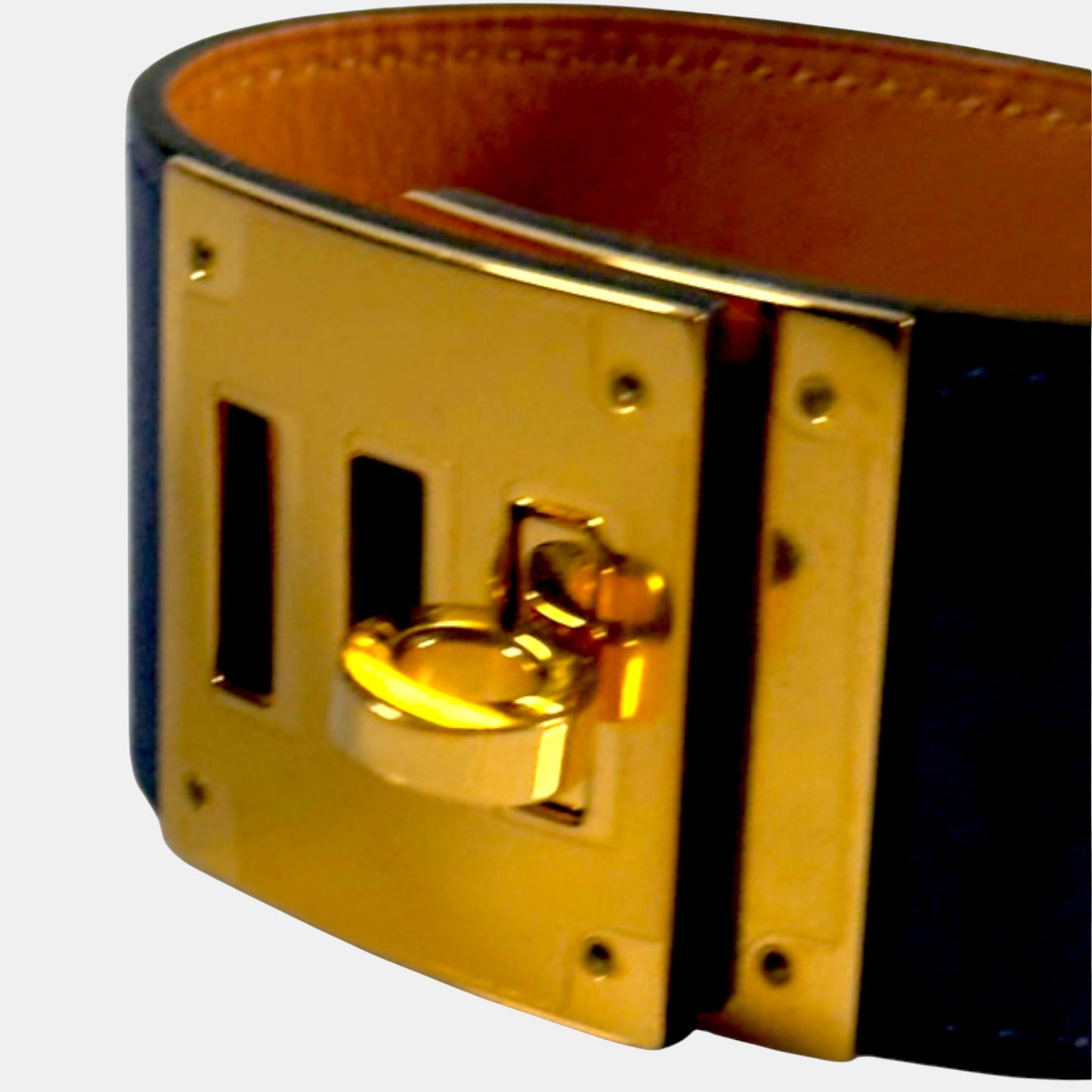 HERMÈS Kelly Dog Bracelet | Blue Swift Leather Gold Hardware