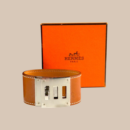 HERMÈS Kelly Dog Bracelet | Gold Swift Leather Palladium Hardware