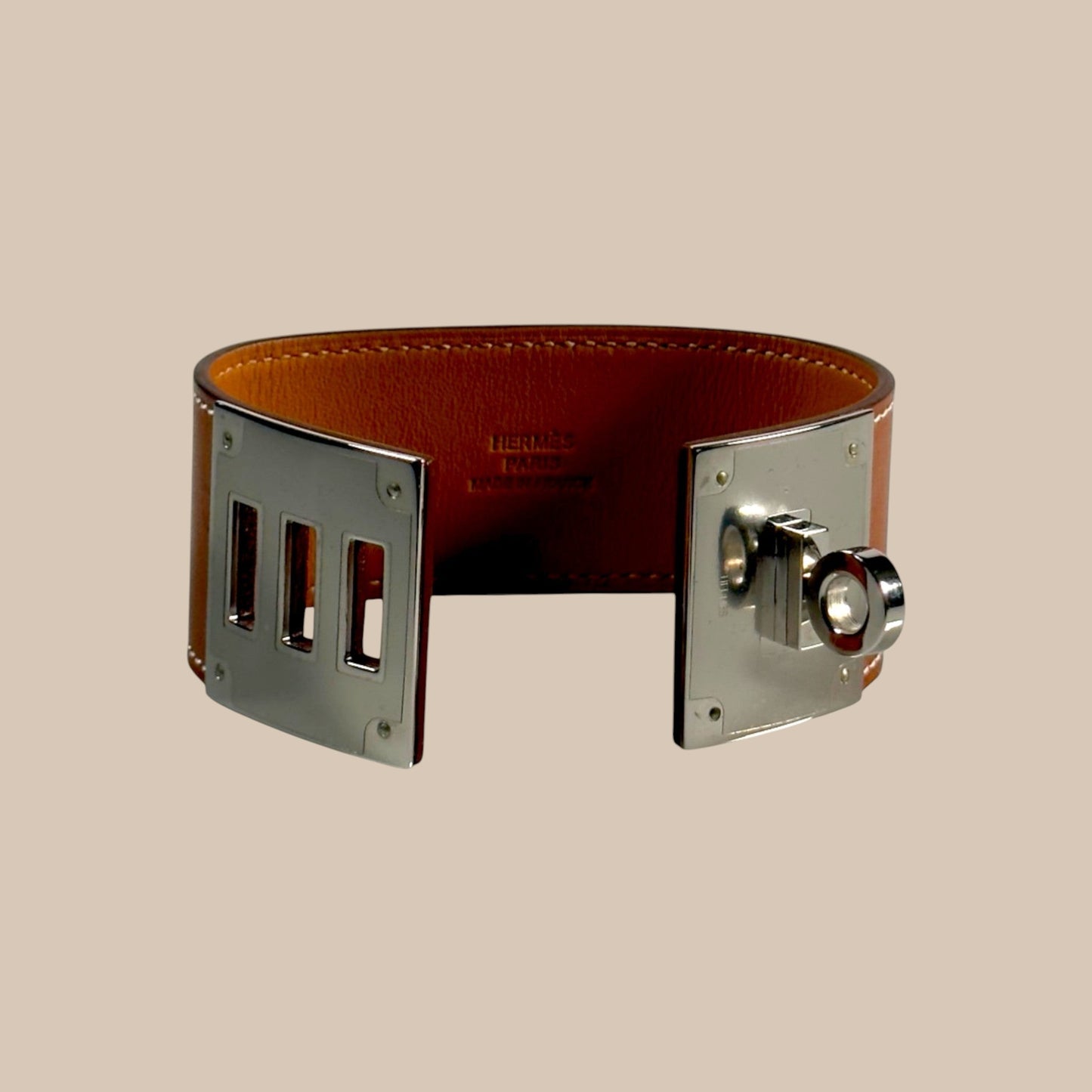 HERMÈS Kelly Dog Bracelet | Gold Swift Leather Palladium Hardware