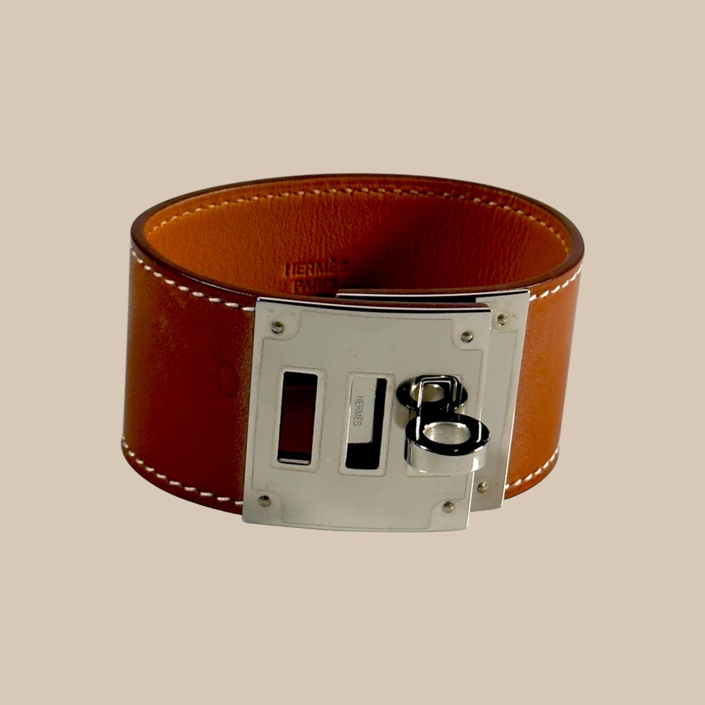 HERMÈS Kelly Dog Bracelet | Gold Swift Leather Palladium Hardware