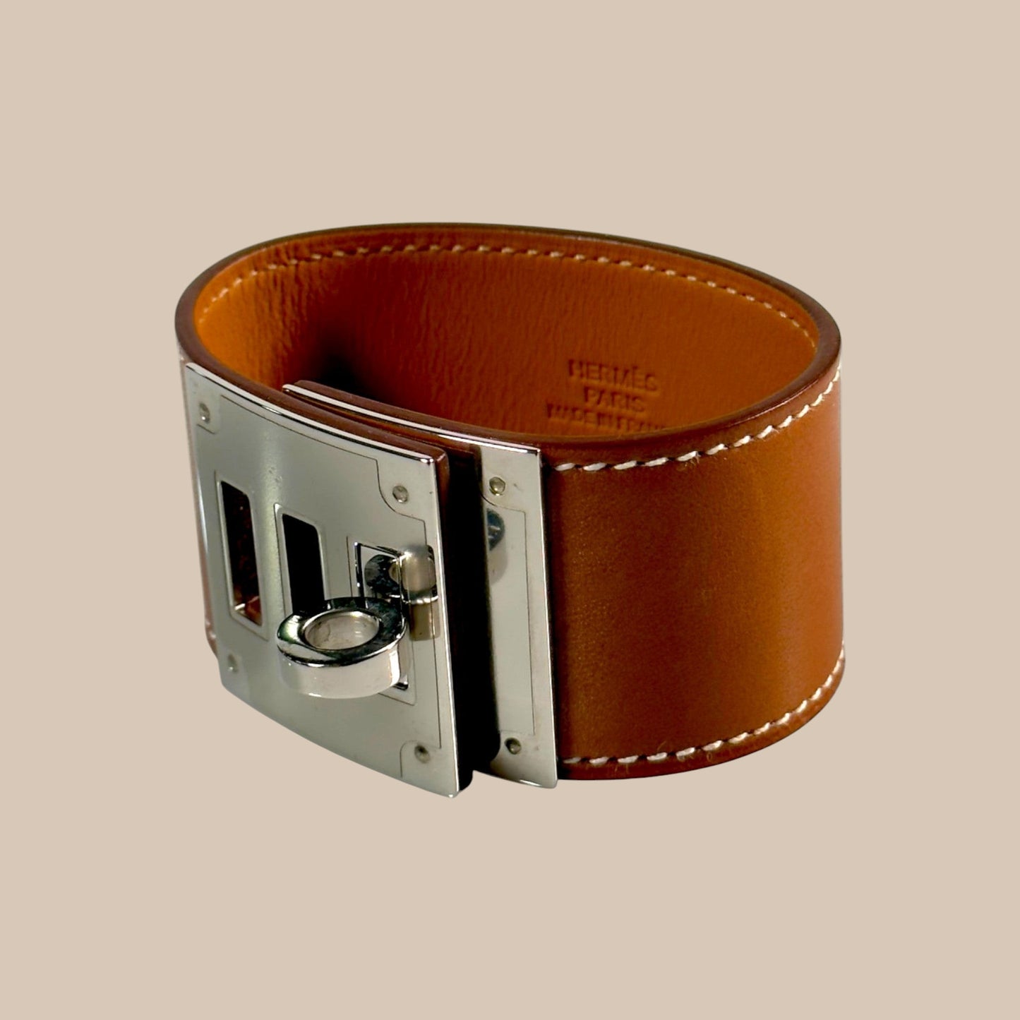 HERMÈS Kelly Dog Bracelet | Gold Swift Leather Palladium Hardware
