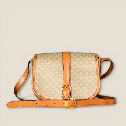 Celine Macadam Crossbody Bag | Vintage Classic | Tan Leather Trim | Very Good Condition