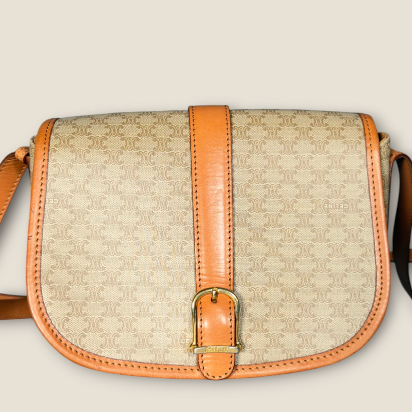 Celine Macadam Crossbody Bag | Vintage Classic | Tan Leather Trim | Very Good Condition