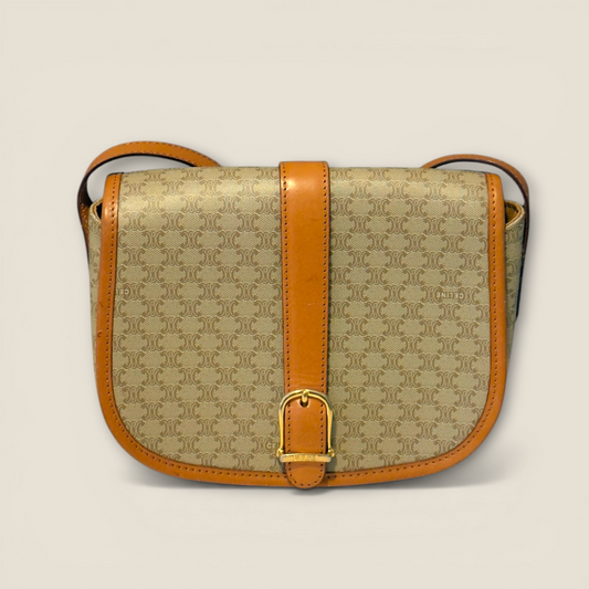 Celine Macadam Crossbody Bag | Vintage Classic | Tan Leather Trim | Very Good Condition