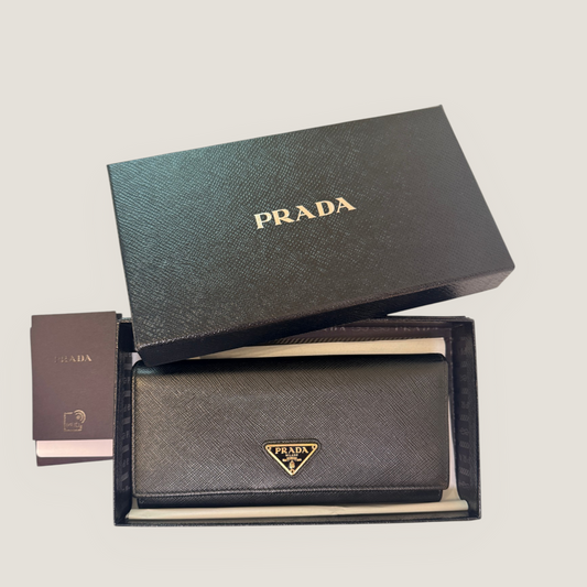 Prada Continental Wallet | Black Saffiano Leather | Brand New