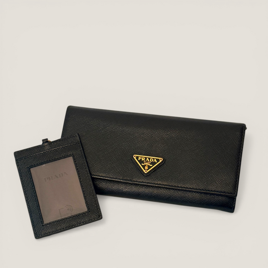 Prada Continental Wallet | Black Saffiano Leather | Brand New