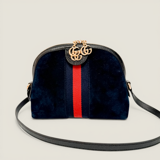 Gucci Ophidia Dome Small Crossbody Bag | Navy Suede