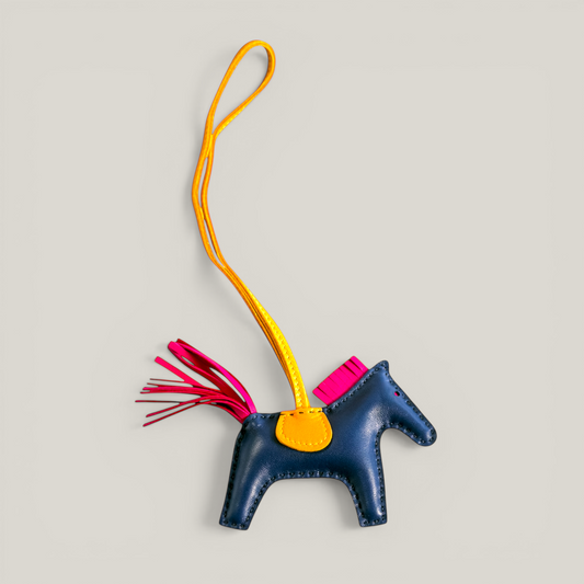 Hermès Rodeo Bag Charm PM | Tricolore – Bleu Saphir, Jaune d’Or, Rose Mexico | Brand New