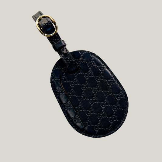 Gucci Embossed GG Leather Luggage Tag | Navy Blue | Like New