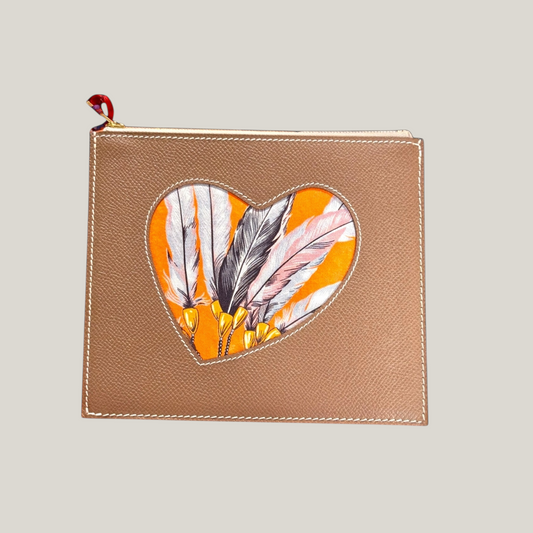Hermès Trousse Plate Découpée Zippée MM | Veau Leather & Printed Silk Twill | Petit h | New