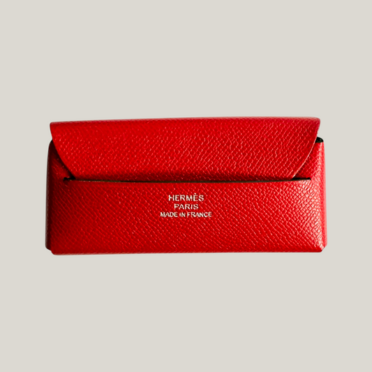 Hermès Lipstick Case in Rouge Casaque Epsom Leather with Mirror Insert | New
