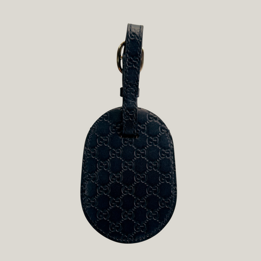 Gucci Embossed GG Leather Luggage Tag | Navy Blue | Like New