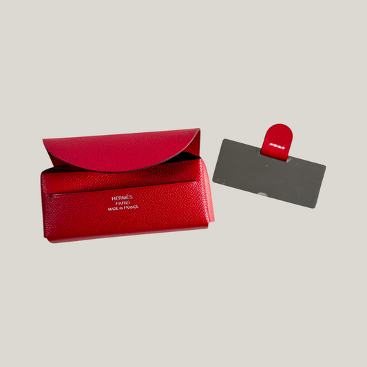 Hermès Lipstick Case in Rouge Casaque Epsom Leather with Mirror Insert | New