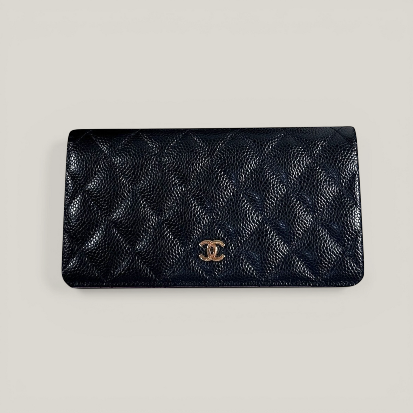 Chanel Quilted Caviar Leather L Yen Continental Wallet | Black with Gold Hardware | Like New