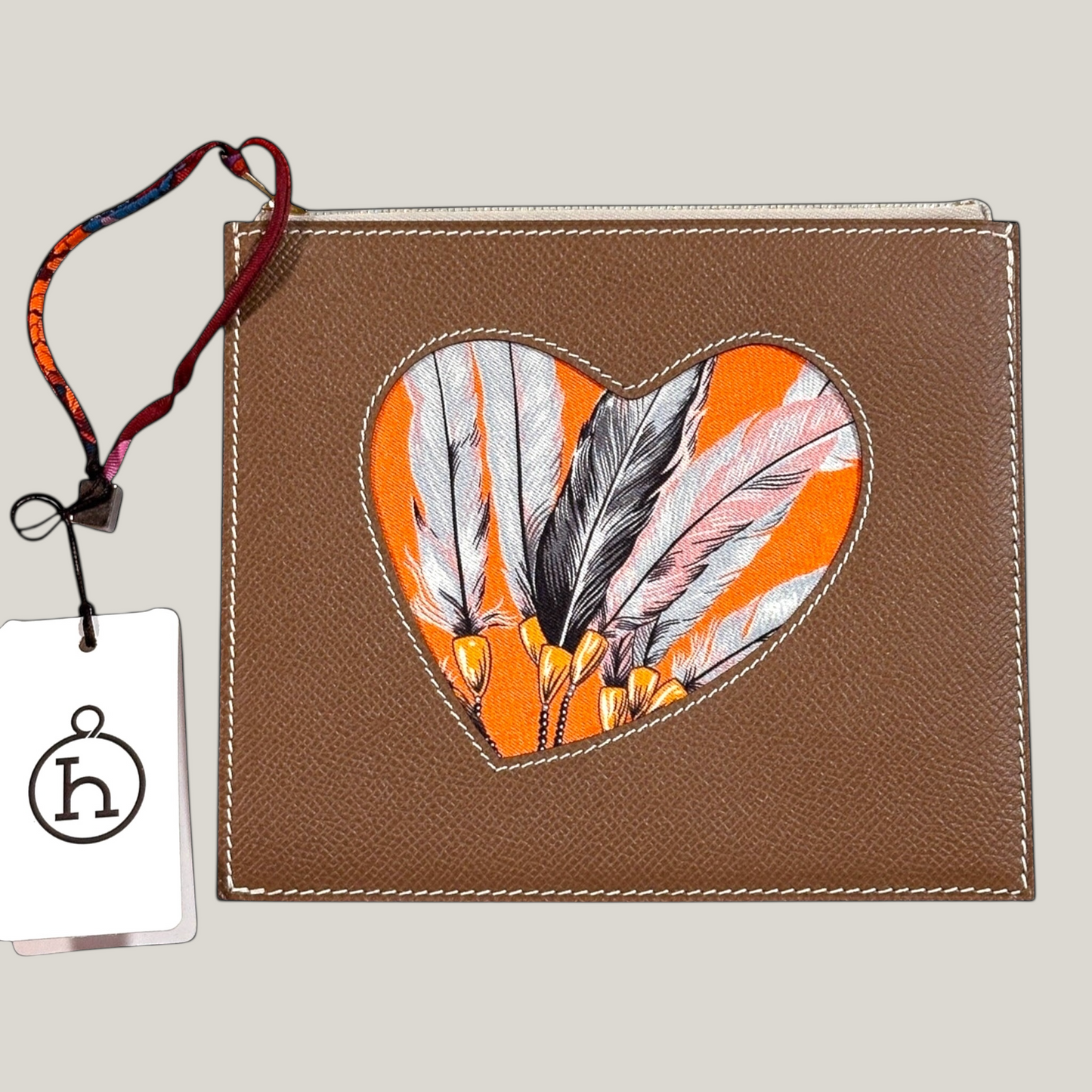 Hermès Trousse Plate Découpée Zippée MM | Veau Leather & Printed Silk Twill | Petit h | New