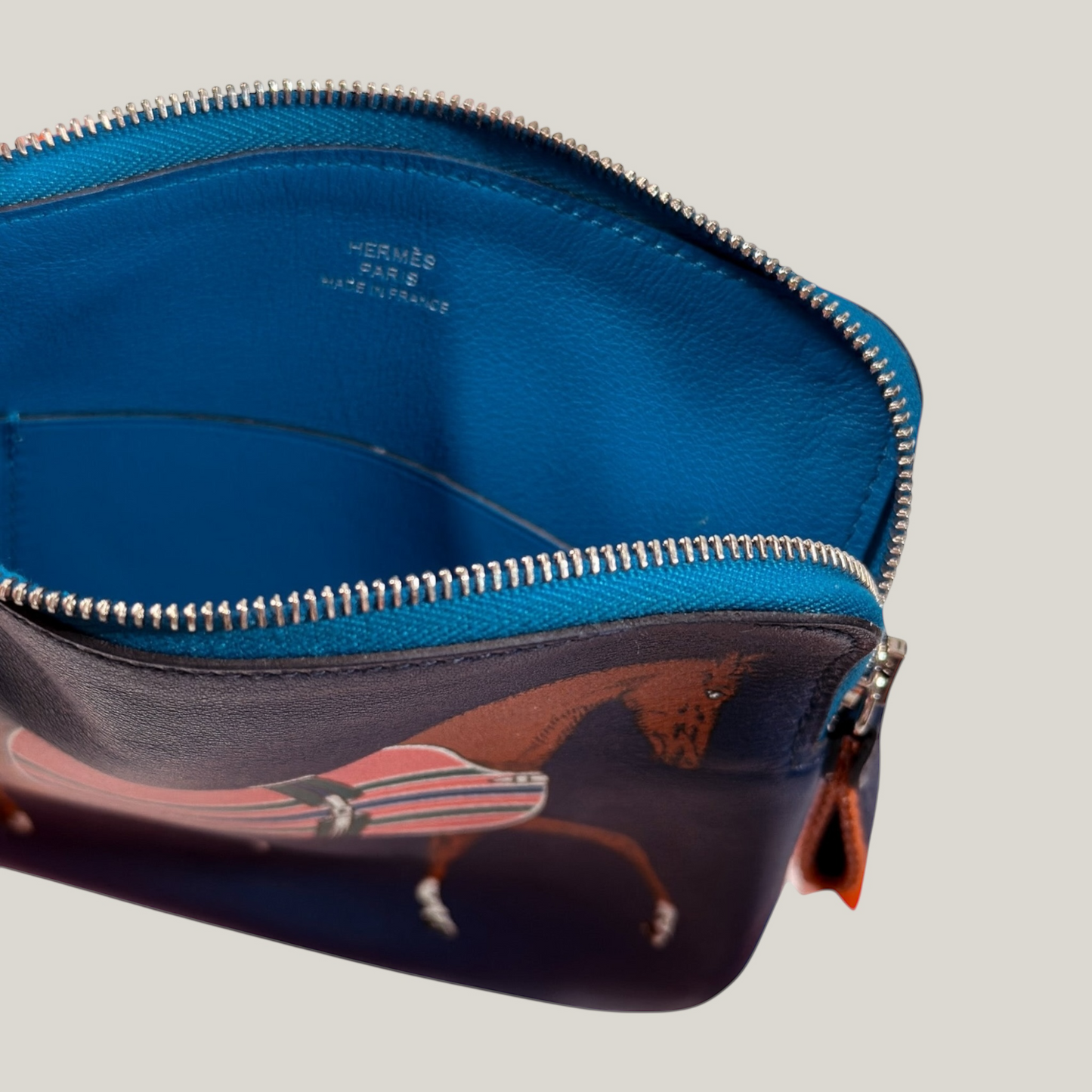 Hermès Zip Pouch | Rodeo Horse Print | Navy Leather | Brand New